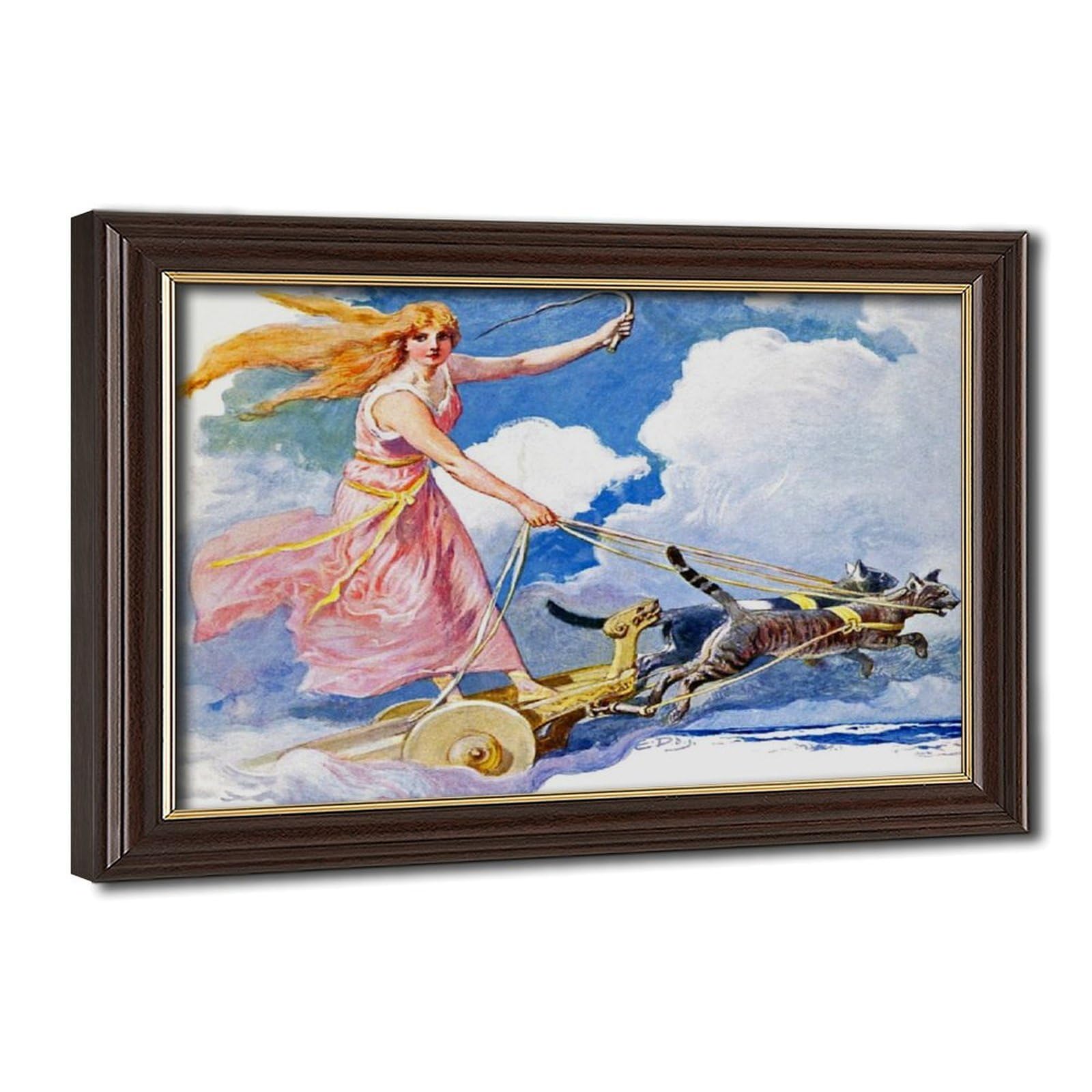 WCYB Freya Norse Goddess Vintage Wife of Odin Chariot Posters Prints Canvas Deco Paintings Wall Art Hangable Frame 16" L X 24" W
