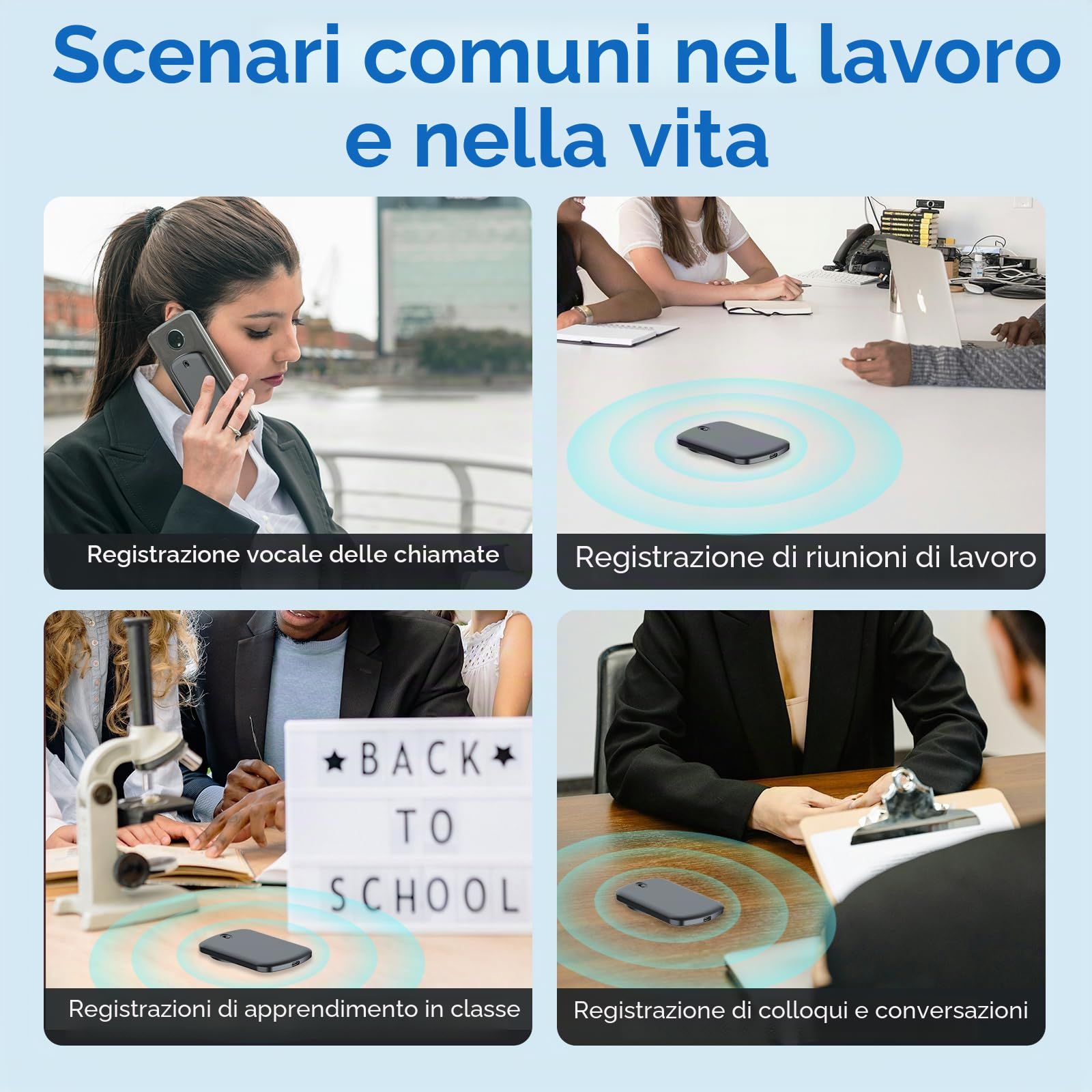 Bisofice Registratore vocale digitale AI 64 GB, supportato da ChatGPT Supporta 60 lingue, trascrizione e traduzione in tempo reale, motore STT intelligente