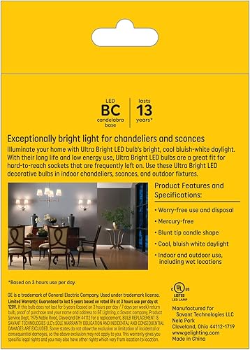 Miniatura 3 de GE Bombillas LED ultra brillantes, equivalente a 100 W, luz diurna, bombillas B12 transparentes (paquete de 3)