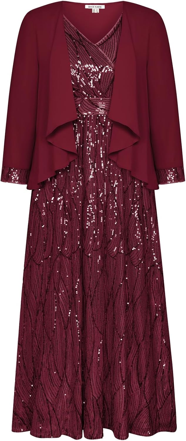GRACE KARIN 2025 Women's Two Piece Sequin Dress with Jacket Mother of The Bride Dresses Homecoming Wedding Guest Dresses