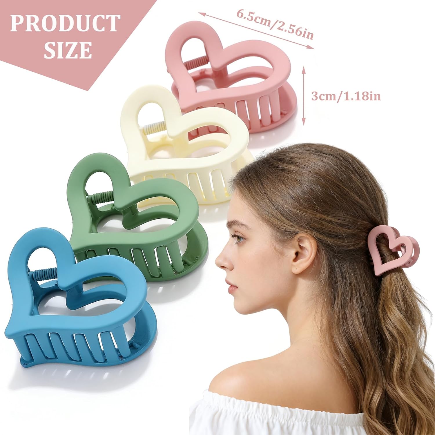 4 Pack Heart Shaped Hair Claw Clips, Heart Hair Clips Medium Love Matte Nonslip Hair Jaw Clips Valentine’s Day Hair Clips, Decorative Styling Accessories for Women image 2