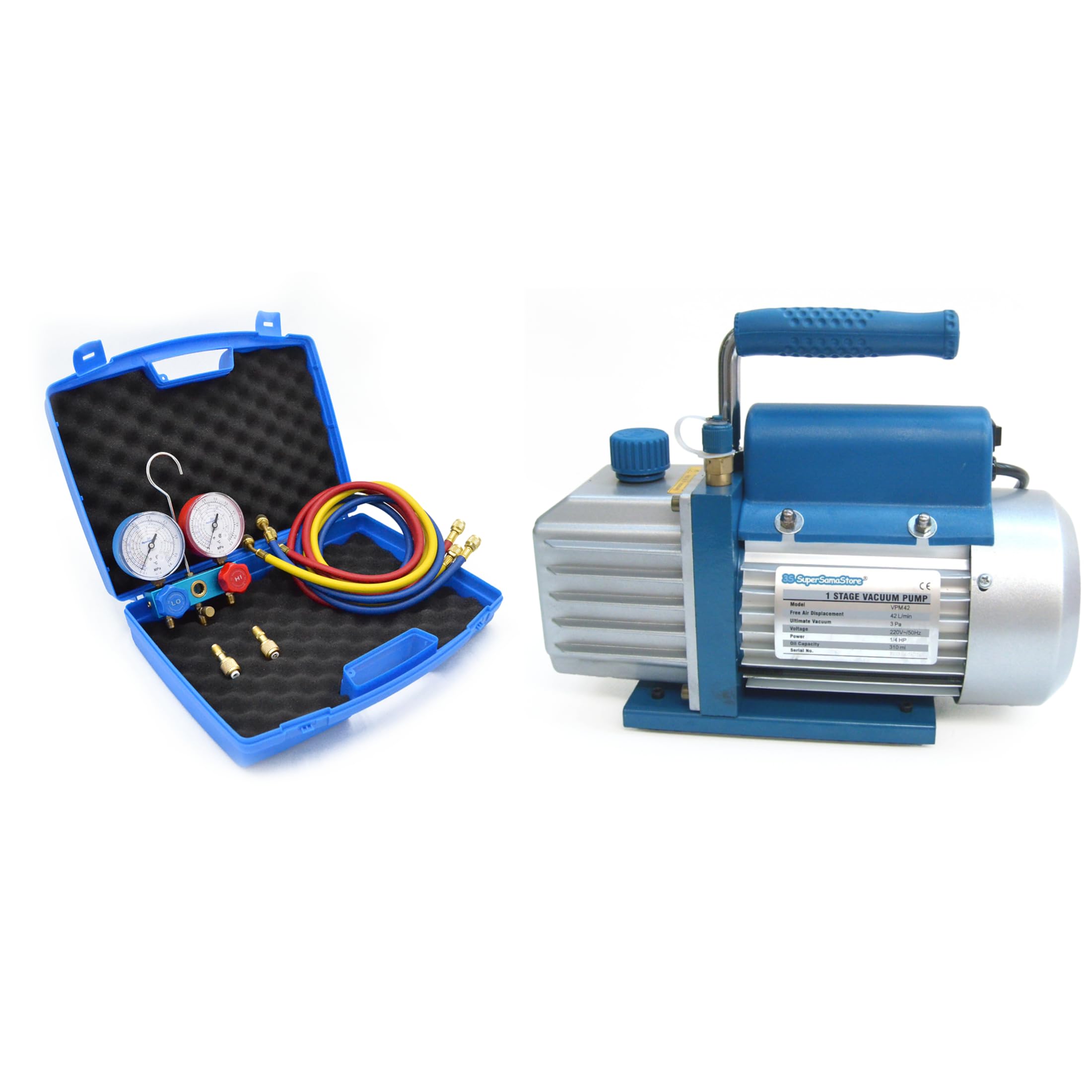Prodotti kit - vakuumpumpe 42 l/min vpm42 + universelles 2-wege-manometer-set
