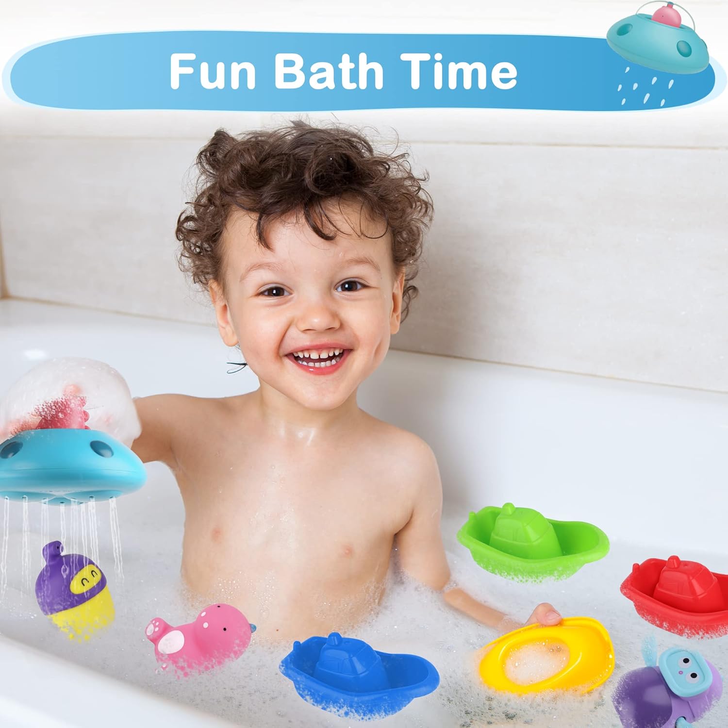 iPlay, iLearn Bath Toys for Toddlers 1-3, Baby Bathtub Pool Toys, Infant Fun Bath Tub Time, Floating Stacking Boats Water Toy, Birthday Shower Gift Set for 6 9 12 18 Month 1 2 3 Year Girls Boys Kids : Toys & Games