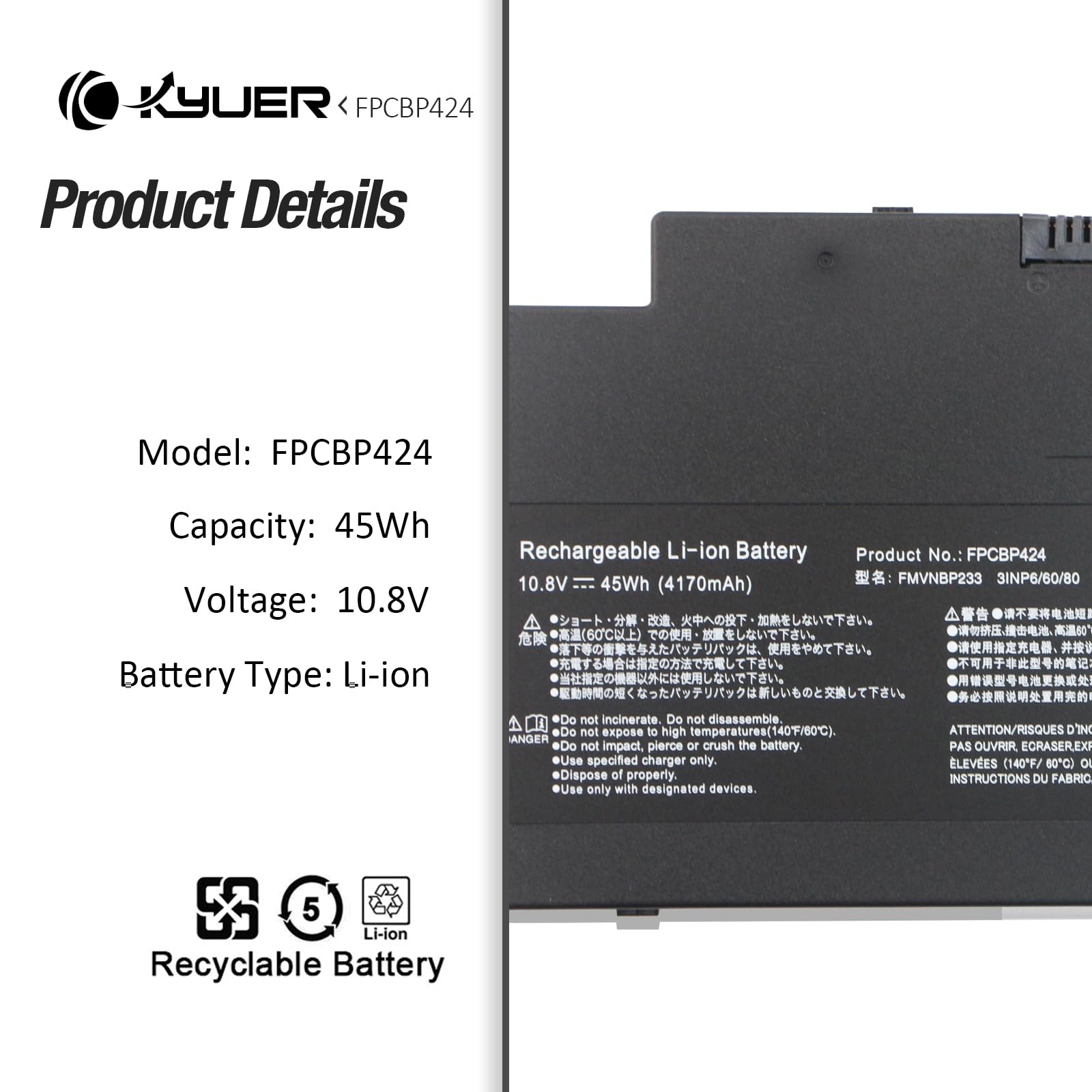 FPCBP424 FPB0307S Laptop Batería para Fujitsu LifeBook A556 AH556 A3510 | A3511 U536 A556/G AH77 AH77/H AH77/S AH77/K AH77/M AH77/J AH77/C AH77/D AH77/G AH77/Y Series 3INP6/60/80 FMVNBP233 FMVA77MB
