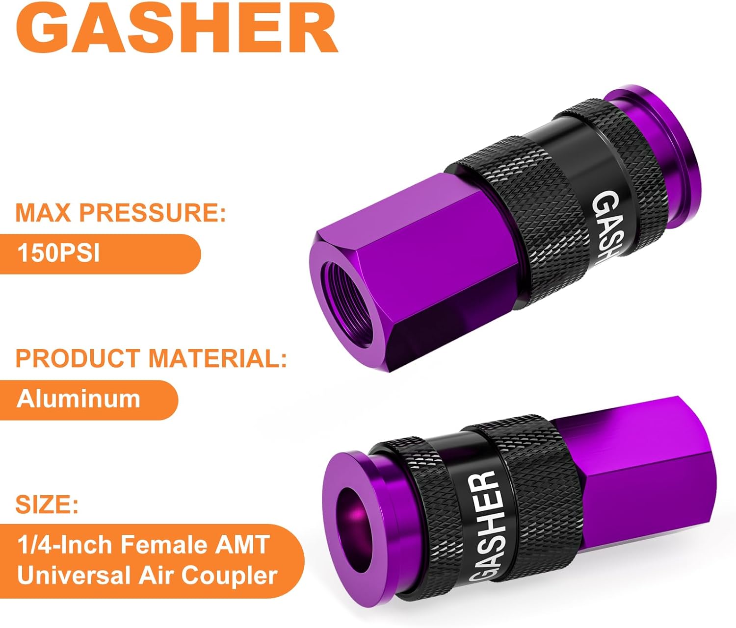 GASHER 12PCS Aluminium 1/4 Inch Female AMT Universal Air Coupler,1/4 NPT Basic Flow Quick Connect Air Coupler For Professional Jobsites, In automotive Shops Or At Home（Purple）