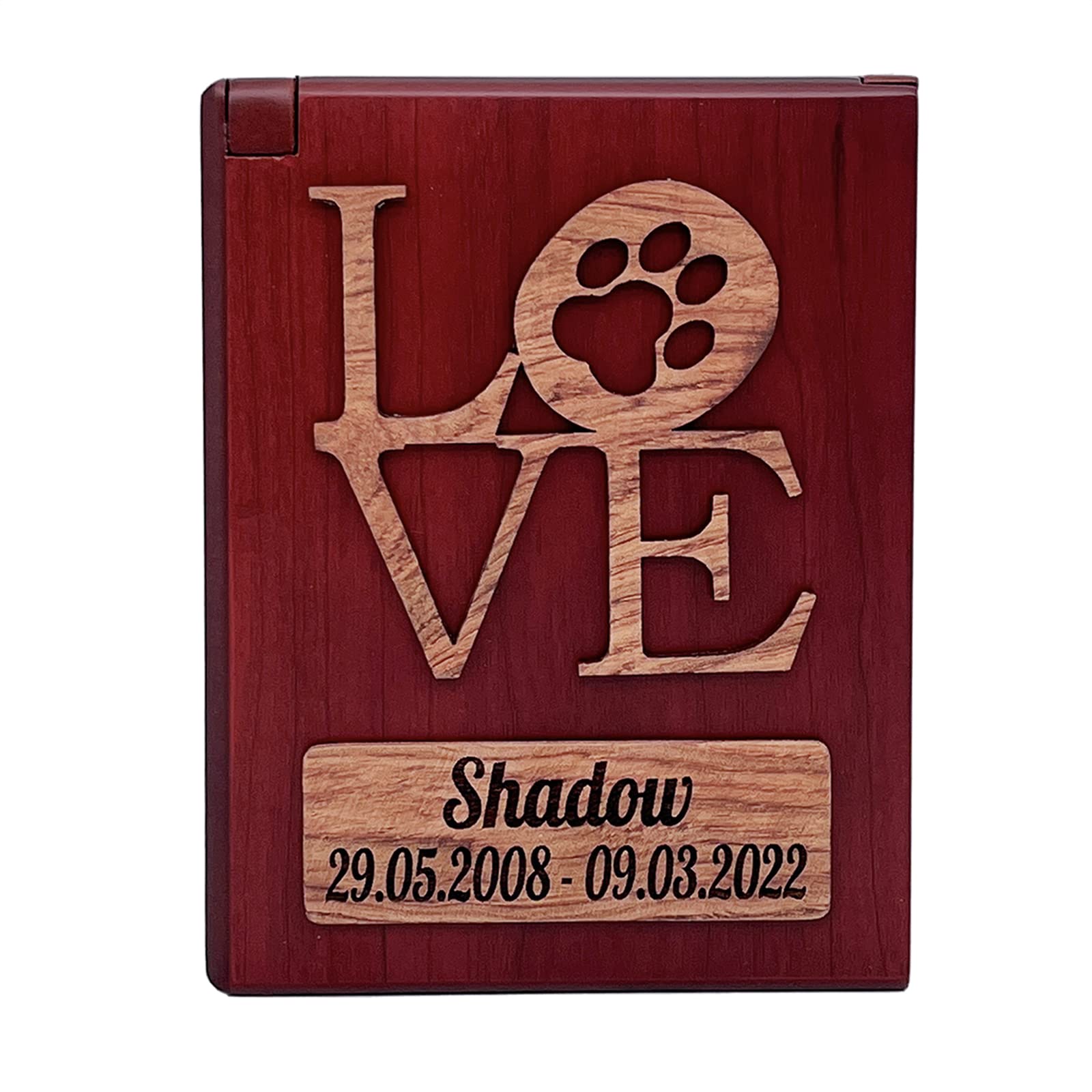 Tarngod Custom Name and Date, engrave Your Blessing Text, Custom urn, pet urn for Dogs and Cats, Souvenir Wood Box (Red Love, L (0-110lbs))
