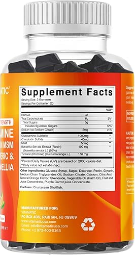 Miniatura 8 de Vitamatic Gomitas de glucosamina condroitina extra fuertes con MSM, cúrcuma y boswellia – 60 gomitas a base de pectina fórmula avanzada de apoyo