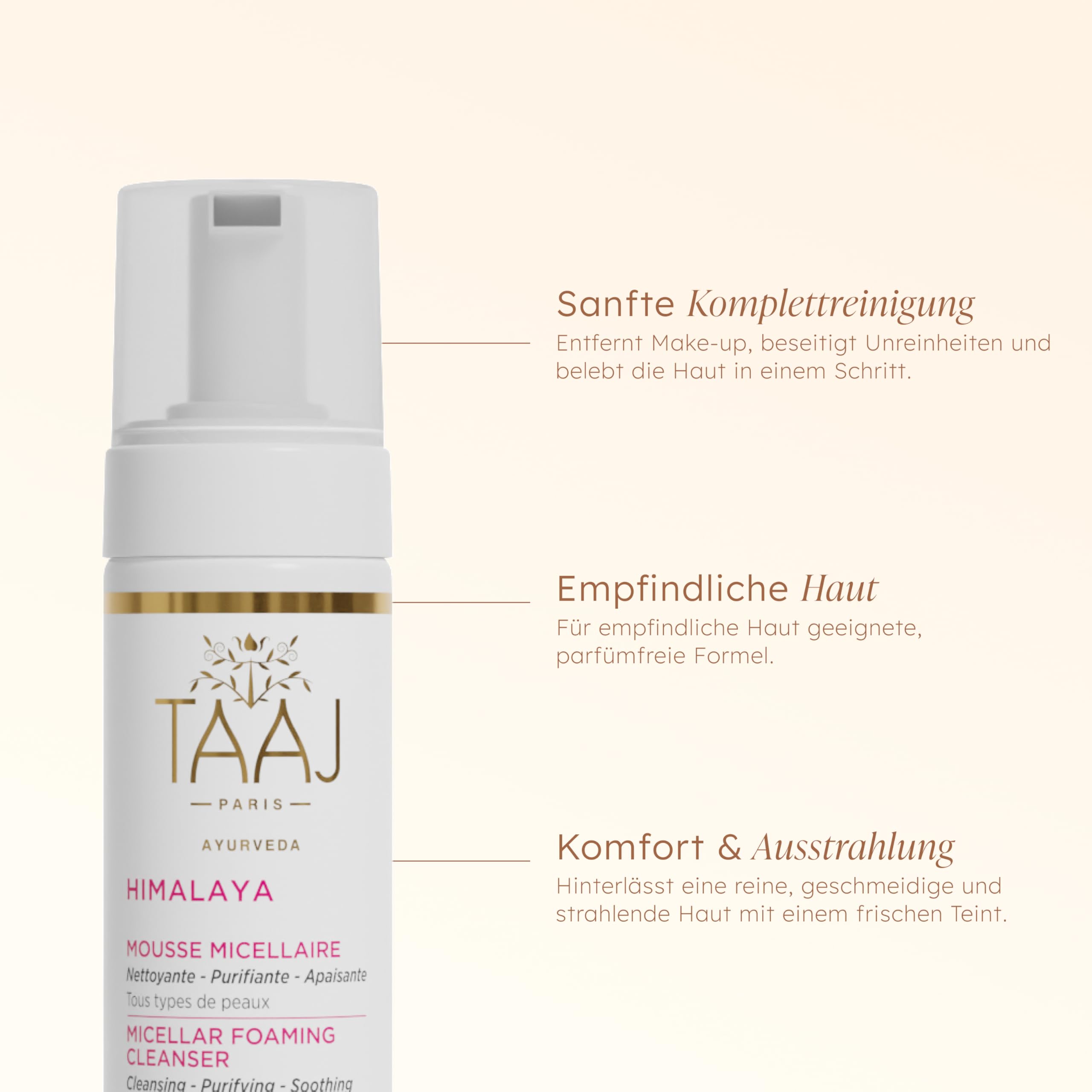 TAAJ Himalaya Mizellenschaum | reinigt, entfernt Make-up & entfernt Unreinheiten | Saubere, weiche & geschmeidige Haut | beruhigende Eigenschaften | Frischer & heller Teint | Vegan & Cruelty Free | 2