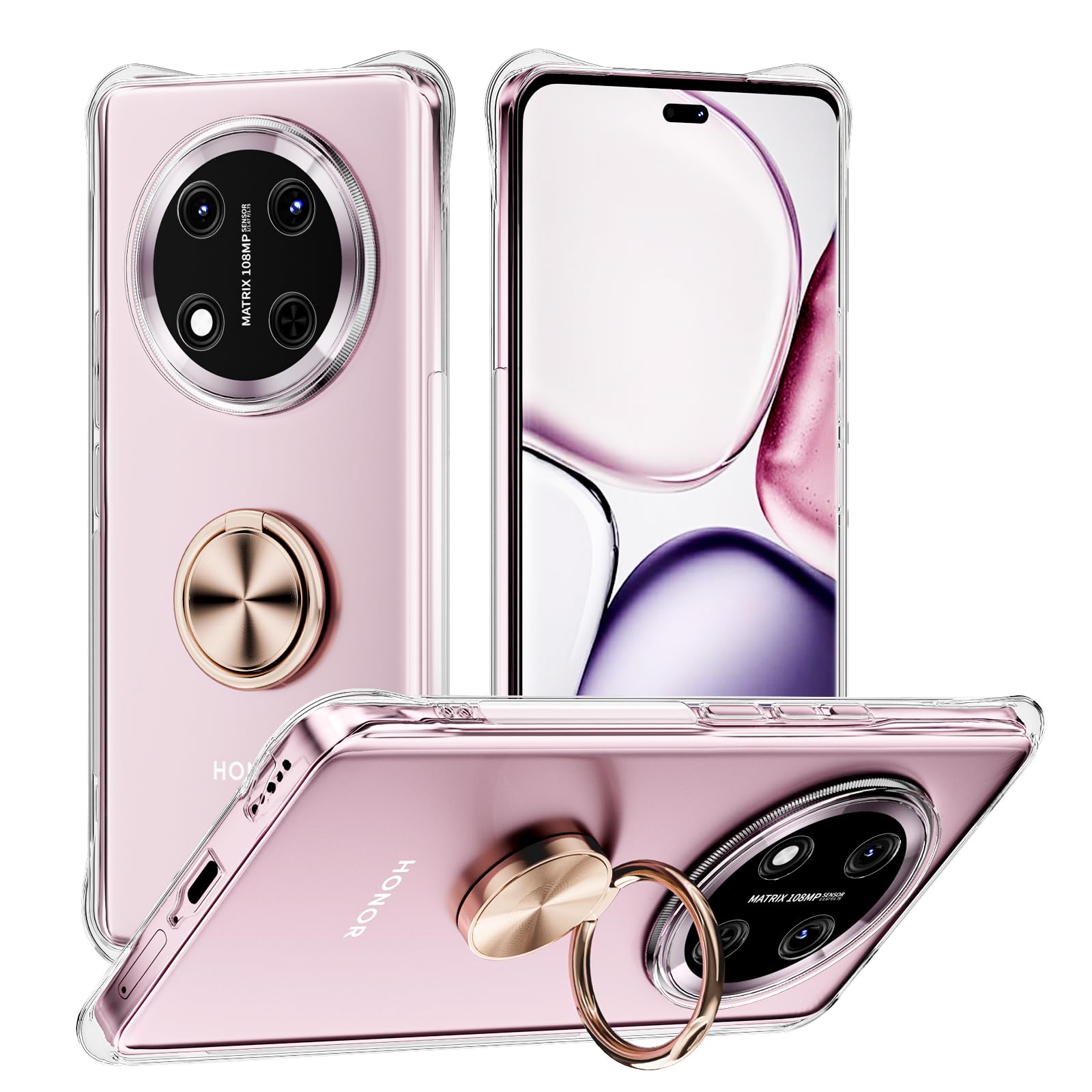 Coque transparente Honor Magic 7 Lite 5G avec bague de protection chic dorée - 8