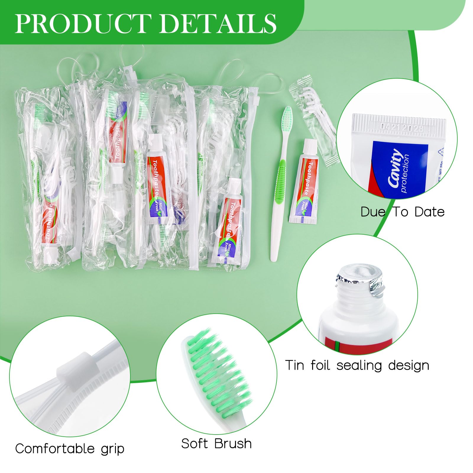 Set di 100 spazzolini da denti usa e getta con dentifricio, 5 in 1, per la cura della persona, set da toeletta da viaggio, con dentifricio e filo interdentale, pettine, copertura per