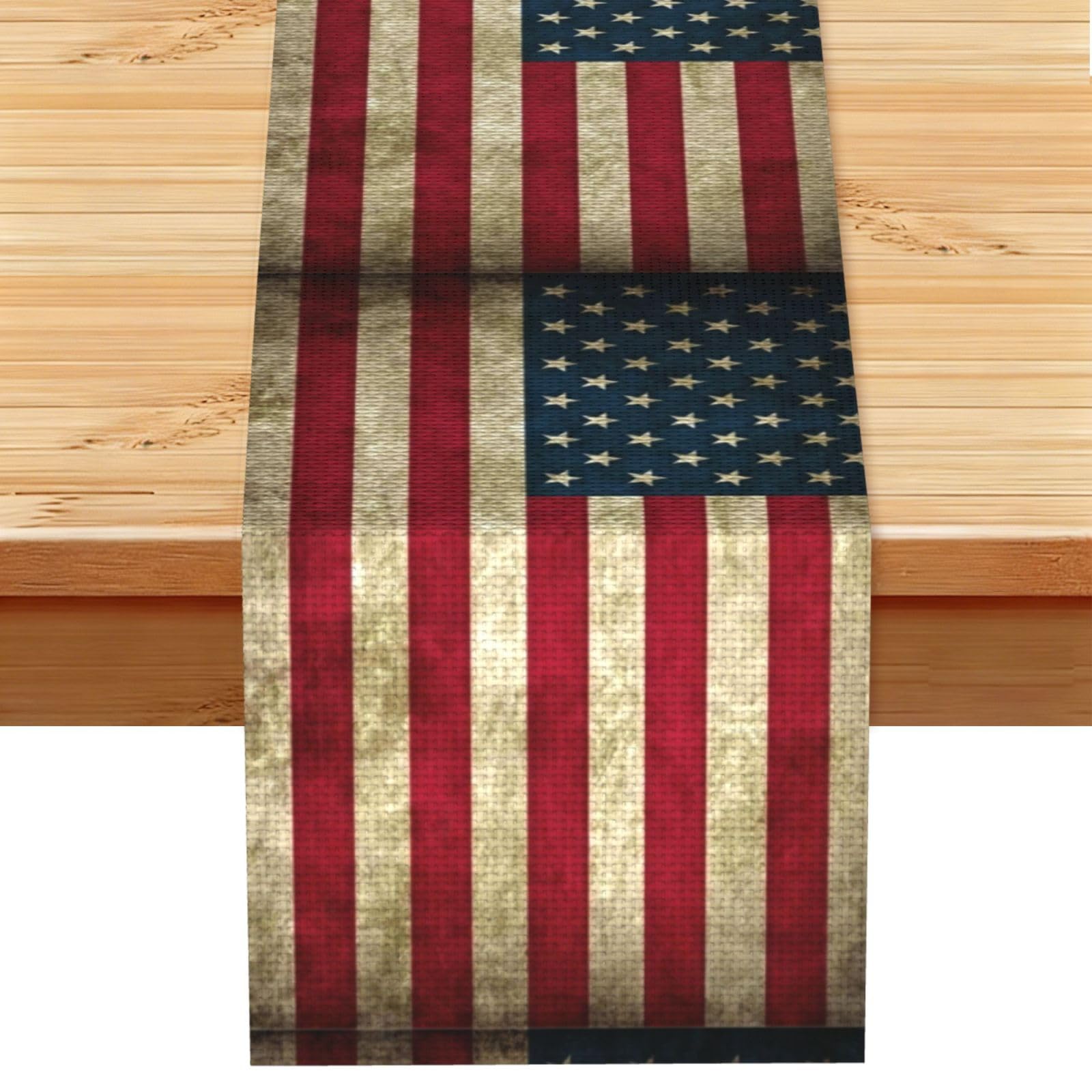 American flag Printed Table Runner 13 x 72, Wrinkle Resistant Decor for Dining Table Coffee Table Fireplace