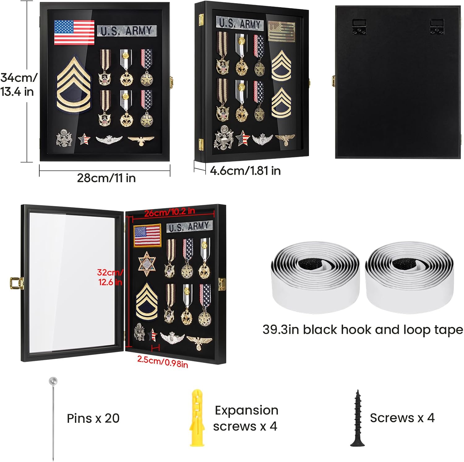 TJ.MOREE Pin Display Case - 11x14 for Military Badges Medals Tags Patches, Jewelry & Giant Pins, Insignia Ribbons