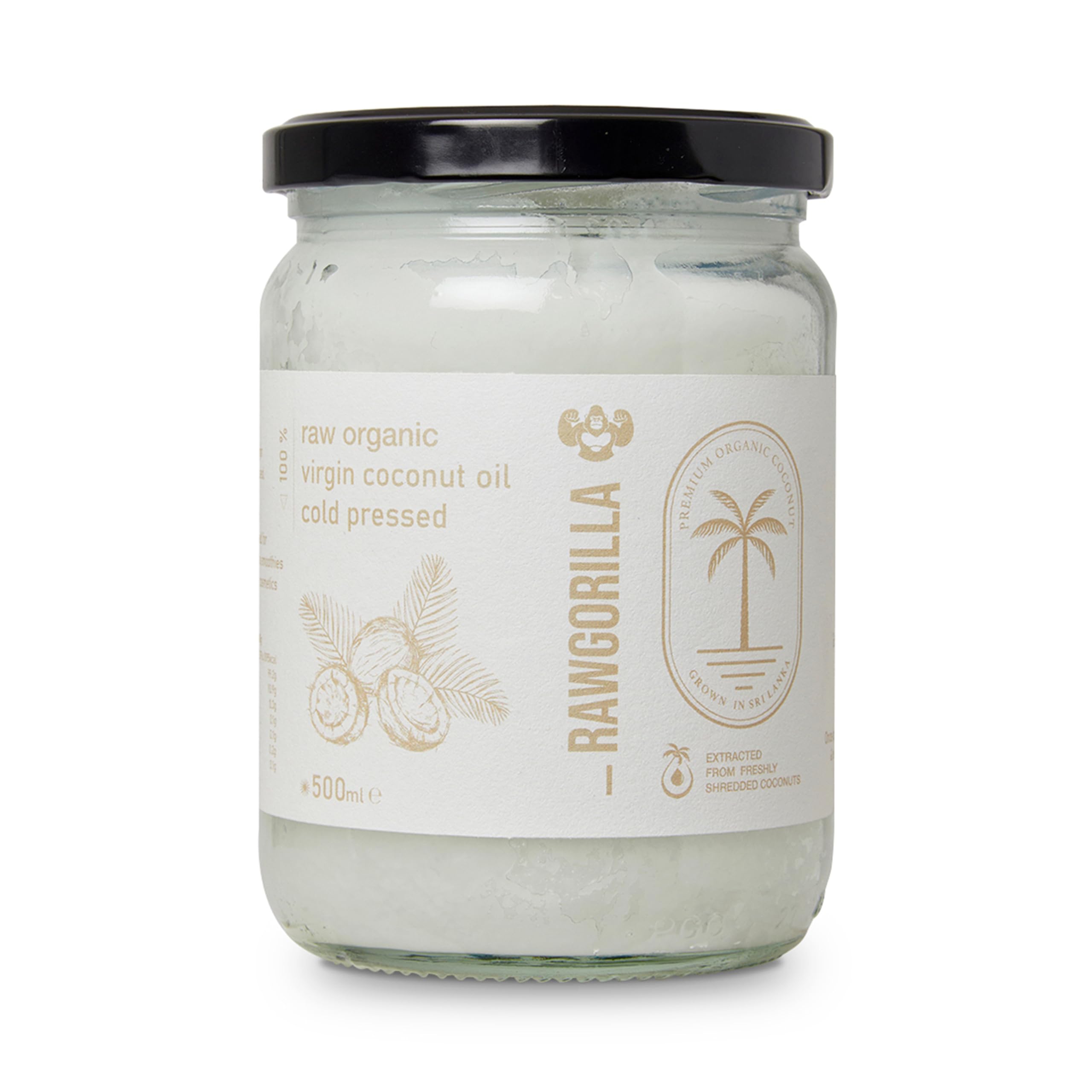 Raw Gorilla Organic Virgin Coconut Oil - Cold Pressed 500ml - Sri Lankan