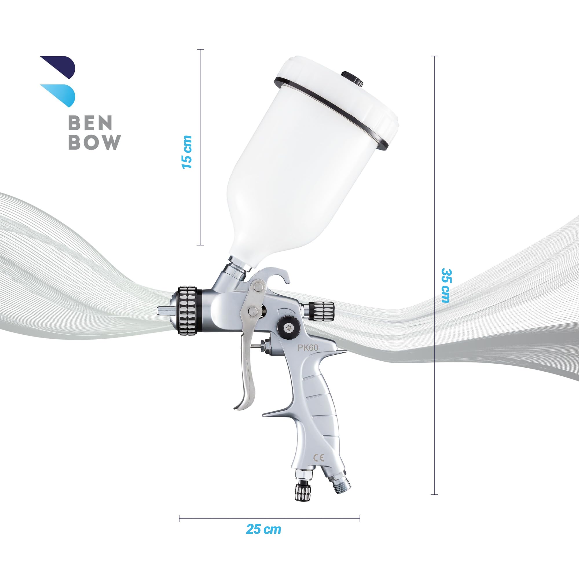 Besuche den BenBow- BenBow Lackierpistole PK60 MP 1,3 mm Düse + 600 ml Lackbehälter – ideal für Autolackierung, Heimwerker - hochwertige Sprühqualität – Druckluft-Spritzpistole in use