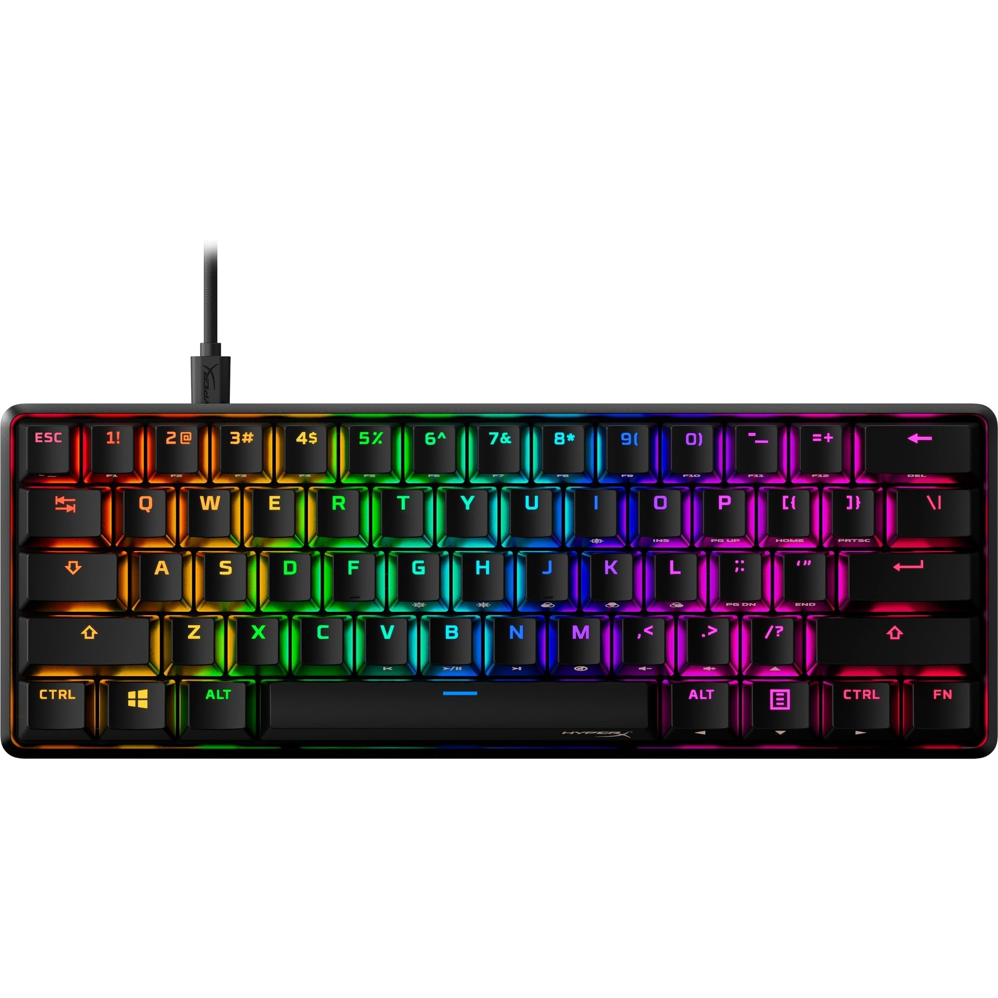 HyperX Alloy Origins 60, Tastiera Meccanica da Gaming Cablata, Illuminazione RGB, Telaio in Alluminio, 80 Milioni di Pressioni Garantite, Cavo USB-C, 3 Dispositivi Collegabili, Layout Inglese, Nera