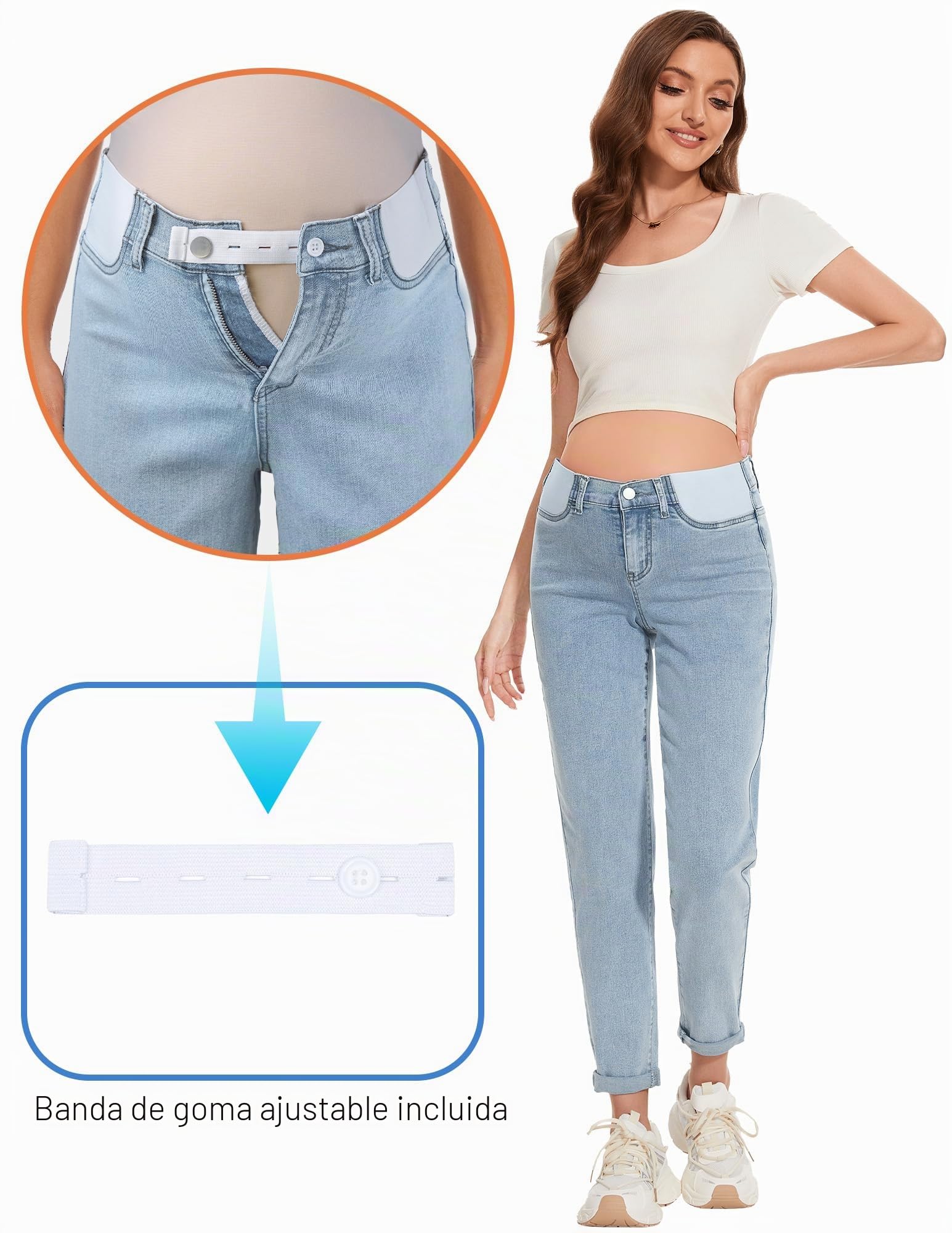FABRACK Jeans de maternidad para mujer, de tiro medio, elásticos, para debajo del vientre, pantalones de mezclilla para embarazo, con panel elástico insertado