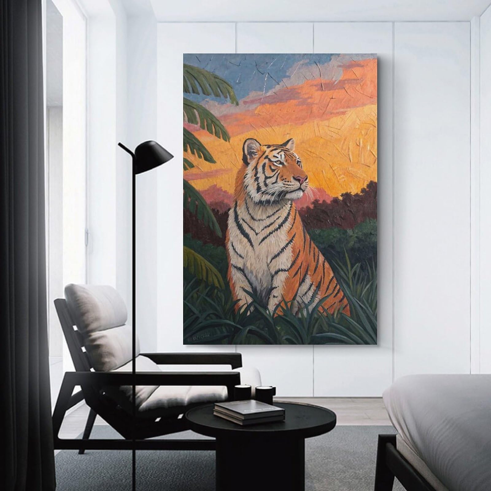 Junmoney Tiger in Jungle Sunset Room Decor Wall Art, 24x36inch(60x90cm), for Office, Study Or Home Workspace, A Smart Decor Choice for Study Walls