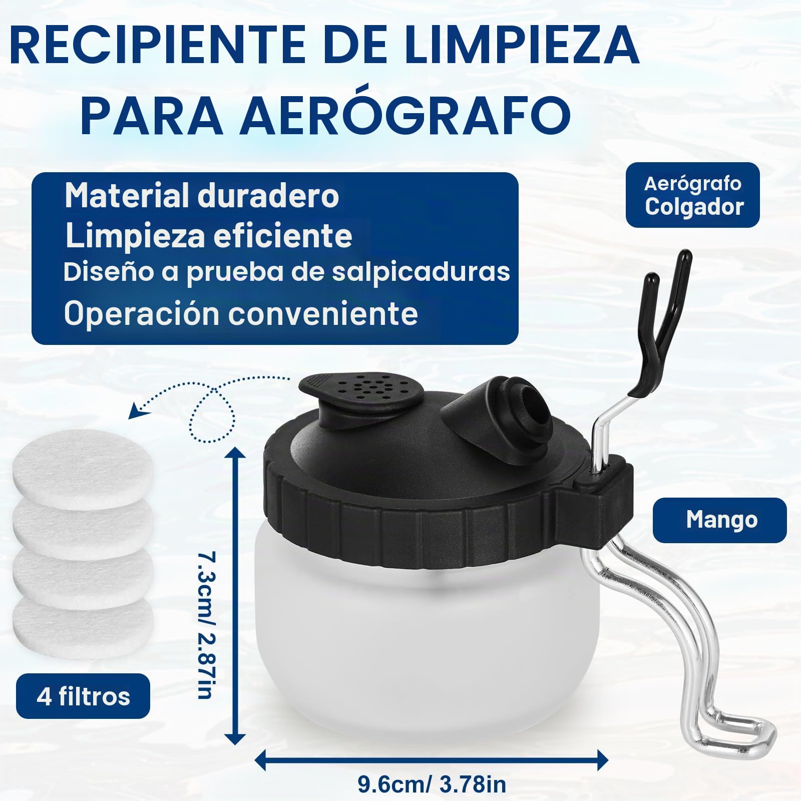 Roizefar - Kit de limpieza para aerógrafo, 6 limpiadores de aerógrafo y 2 diluyentes (100 ml cada uno) con tarro de limpieza de vidrio, elimina eficazmente la pintura acrílica a base de agua, kit de