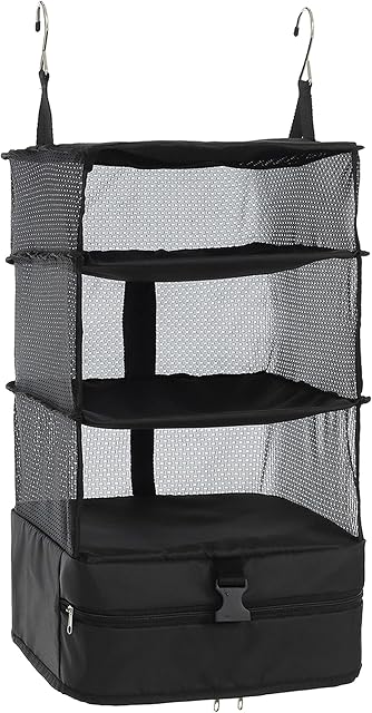 ELEZAY Hanging Packing Cubes Transformable Garment Closet Organisers Storage for Suitcases Carry on Luggage Compression Travel Bag with Shelves for Hotel Wardrobe Camper Accessories Large, Black