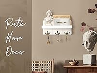 Vista 2 de Rebee Vision Soporte para llaves de pared con estante: elegante organizador de correo de granja con estante flotante decorativo y 3 ganchos