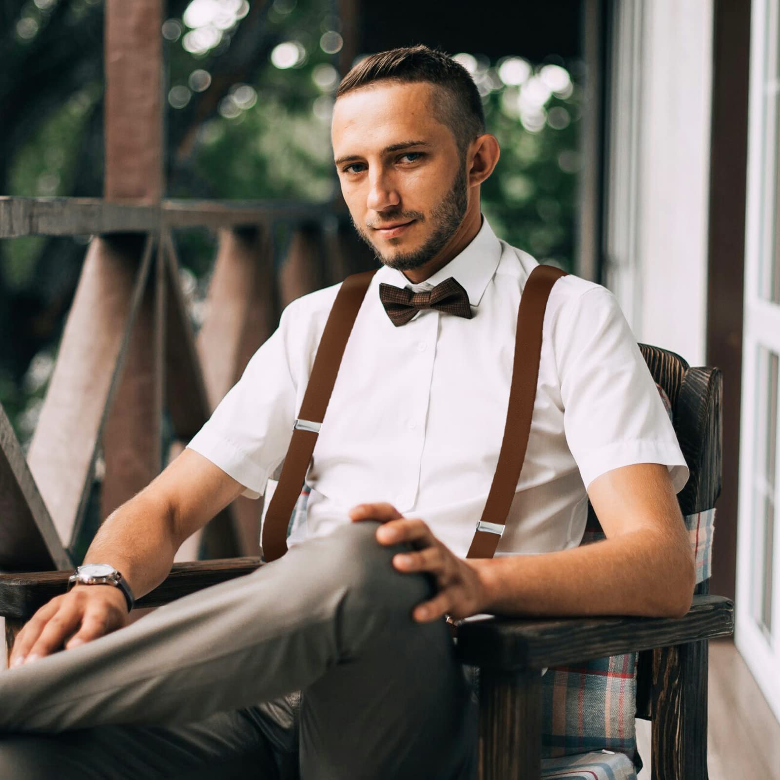 Hosenträger für Herren Starken Herren Hosenträger schmal 2,5 cm 4 Metall Clip Lang Einheitsgröße für Männer und Damen Einstellbar Länge für Damen Buro und Elastisch X Style