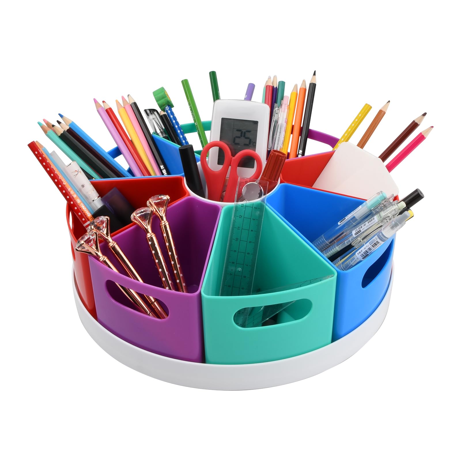 volumoon 360 Degree Rotating Pencil Holder Desk-Organiser, Multi-Functional Pen Holder With 9 Compartments, Desktop Stationary Organizer, Art Supply Storage Organiser For Home School Office Classroom