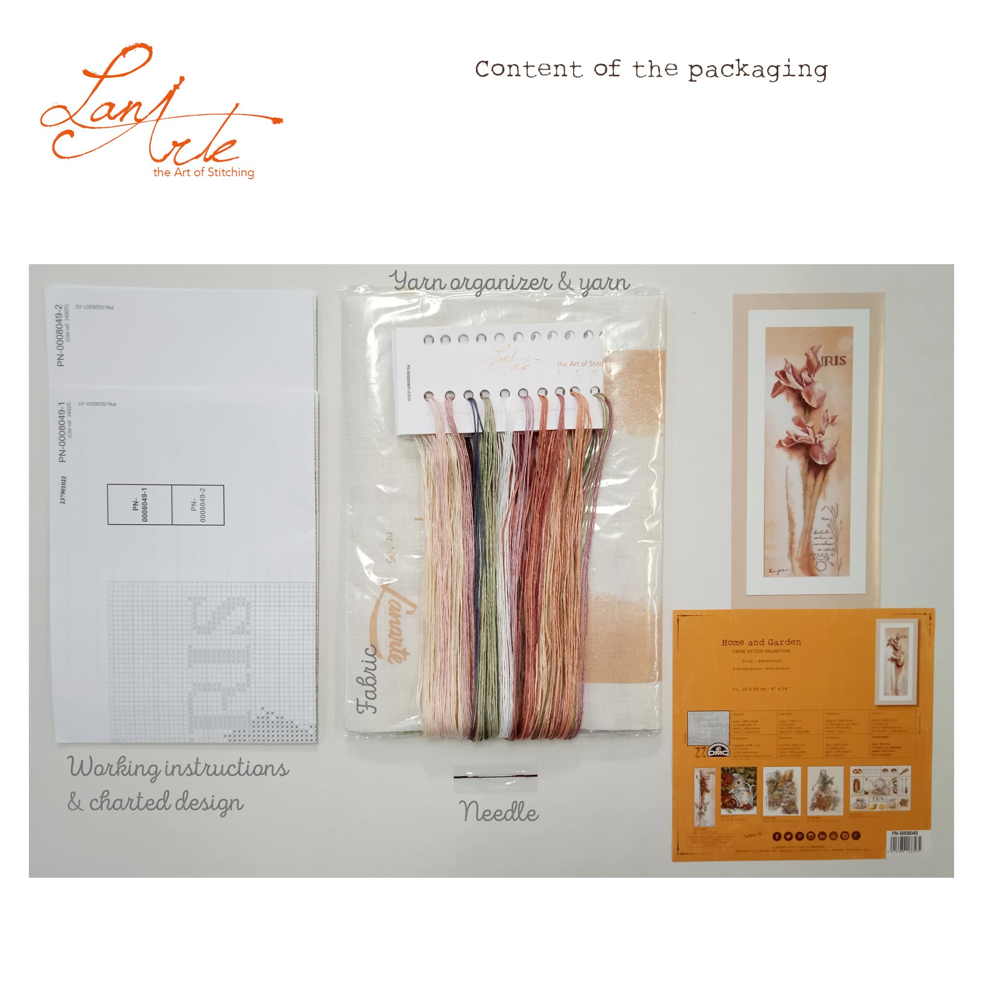 Lanarte Point De Croix Compté Tableau Kit Complet DIY Broderie Motif IRIS - BOTANIQUE Patron Adulte Art Creatif Decoration Salon Activité Manuelle Cadeau ca. 20 x 60 cm Counted Cross Stitch