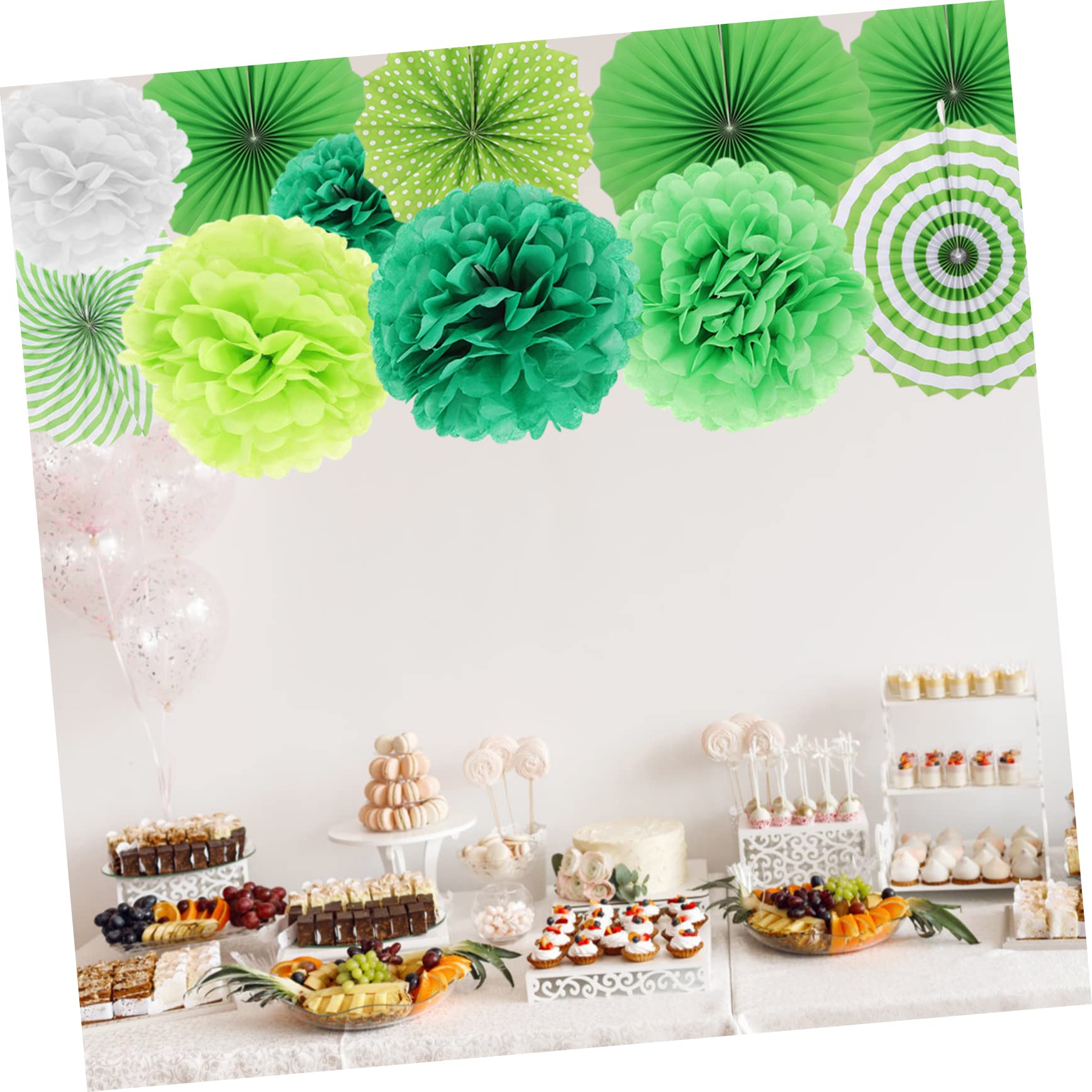 ABOOFAN 4 Sätze Teiliges Party Deko Set Grün Papierfächer Und Pompons Kombination Vielseitige Hängedekoration Für Hochzeit Geburtstag Babyparty Decke Fenster Und 14 Stück * 4