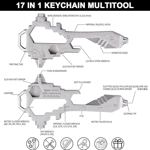 Miniatura 7 de Herda Llavero multiherramienta  Herramienta EDC con más de 17 funciones de regalos Llavero pequeño abridor de botellas con destornillador, llave
