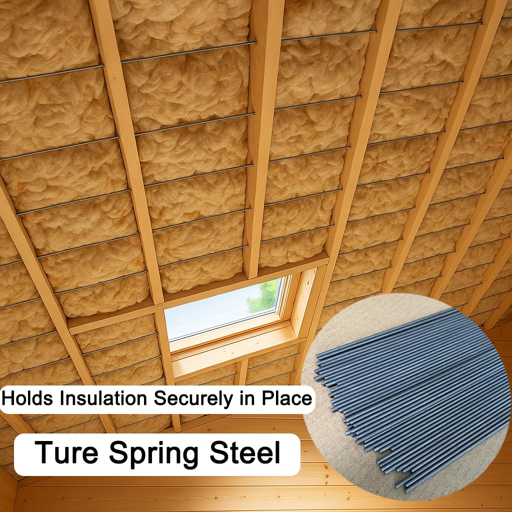 Insulation Support Wire 16 Inch, 50 PCS Spring Steel Insulation Rods for 16" On-Center Joists, Heavy-Duty Flexible Batt Insulation Supports for Attic, Ceiling & Wall