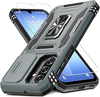 Vista 30 de DEERLAMN - Funda para Samsung Galaxy A15 5G con cubierta deslizante para la cámara + protector de pantalla (1 paquete), soporte giratorio con anillo