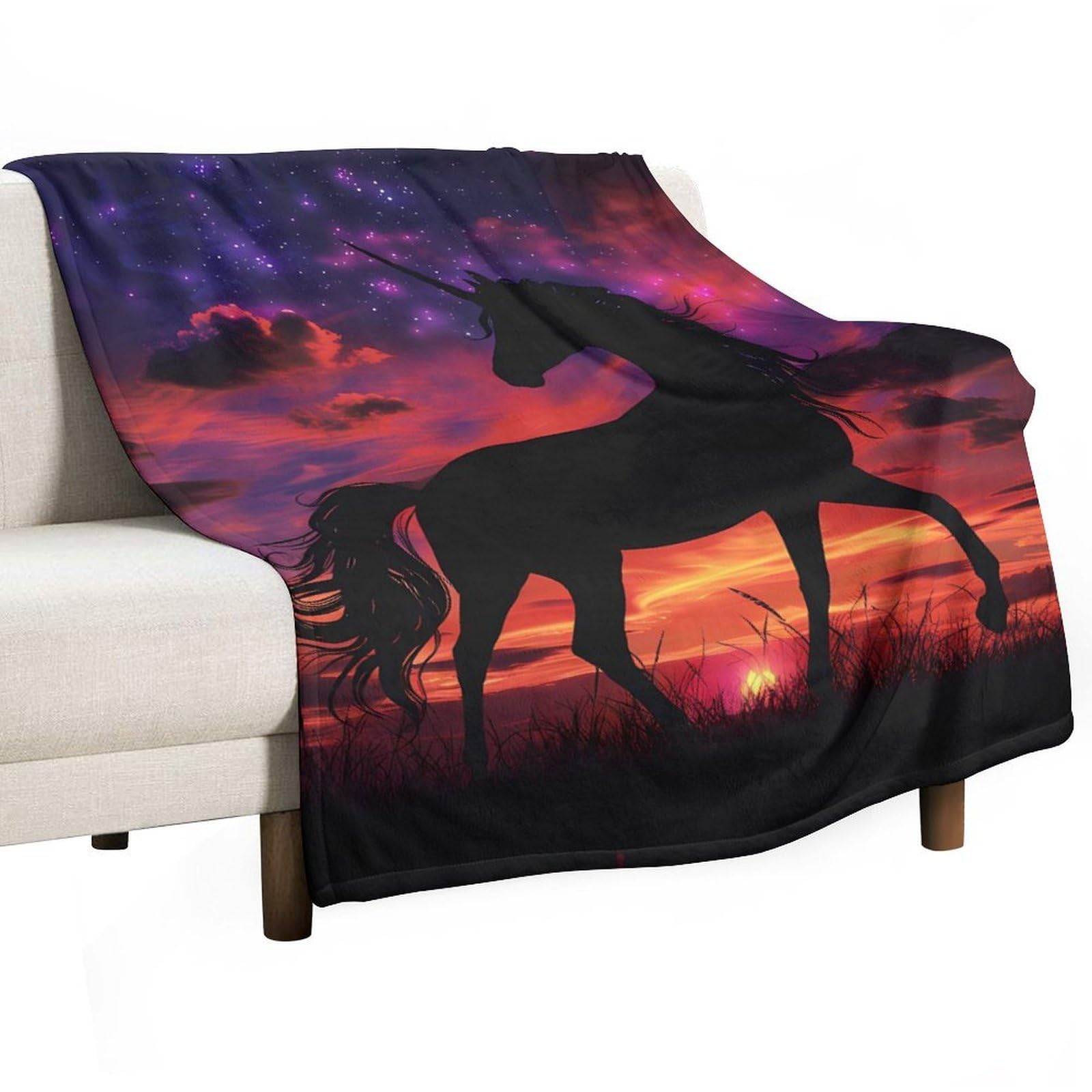 CGSBNGHA Mystic Sunset Un-icorns Flannel Fleece Blanket Lightweight Soft Throw Blankets for Sofa Couch Bed Chair