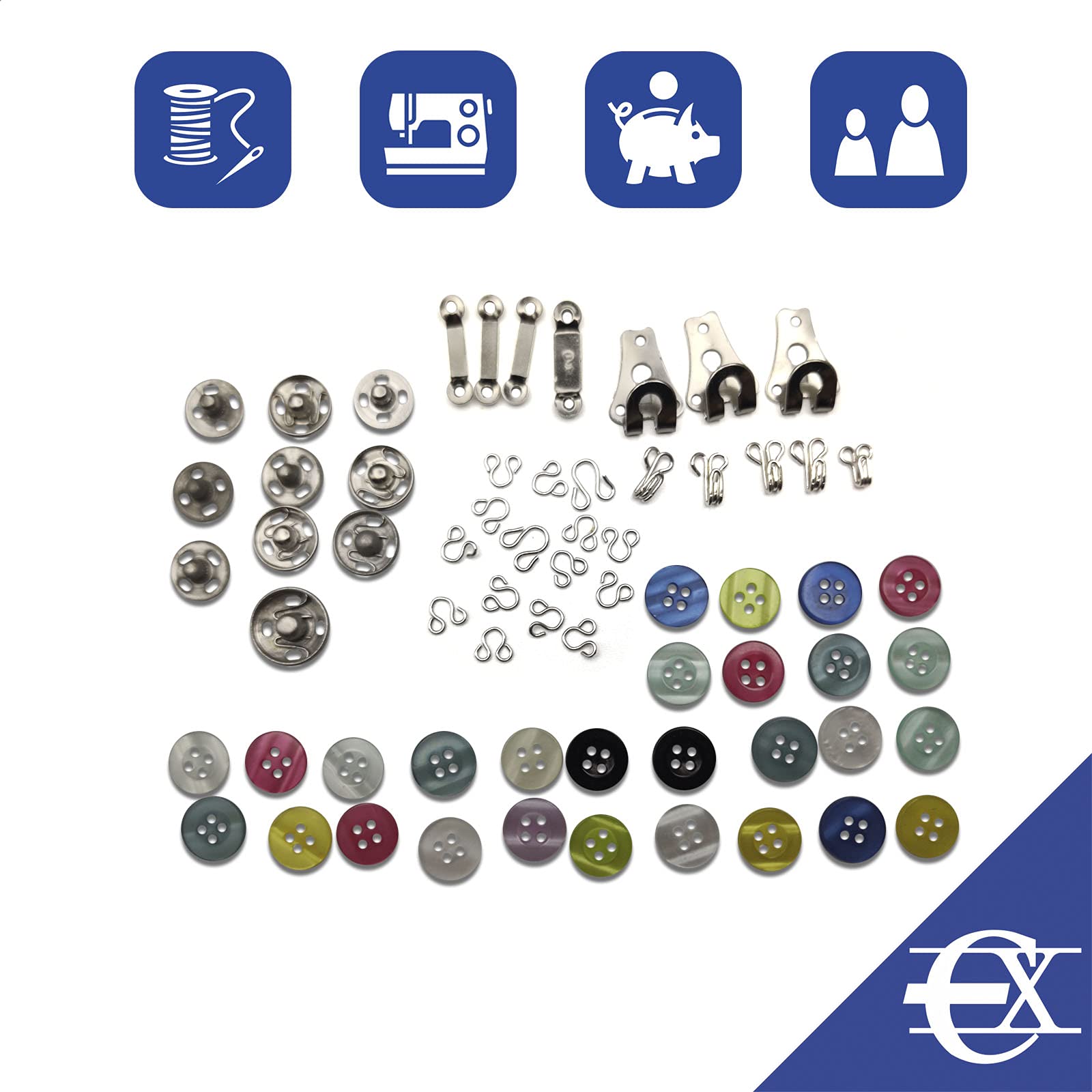 EUROXANTY Kit Accessori Da Cucito – 2 Confezioni Di Bottoni, Spille E Automatici