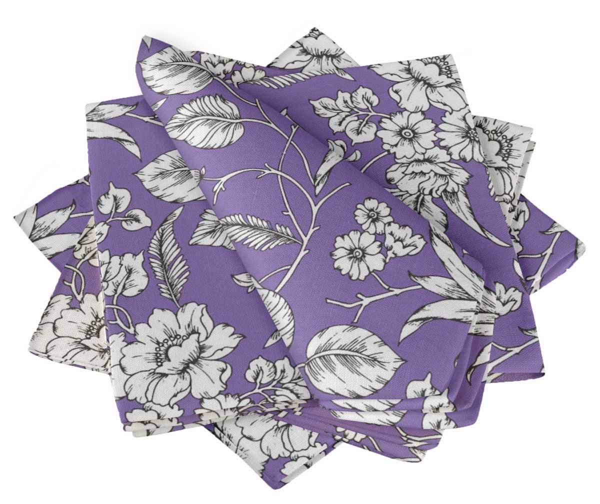 Serviettes de table imprimées violet feuilles S4Sassy lot de 6 lavables en tissu coton