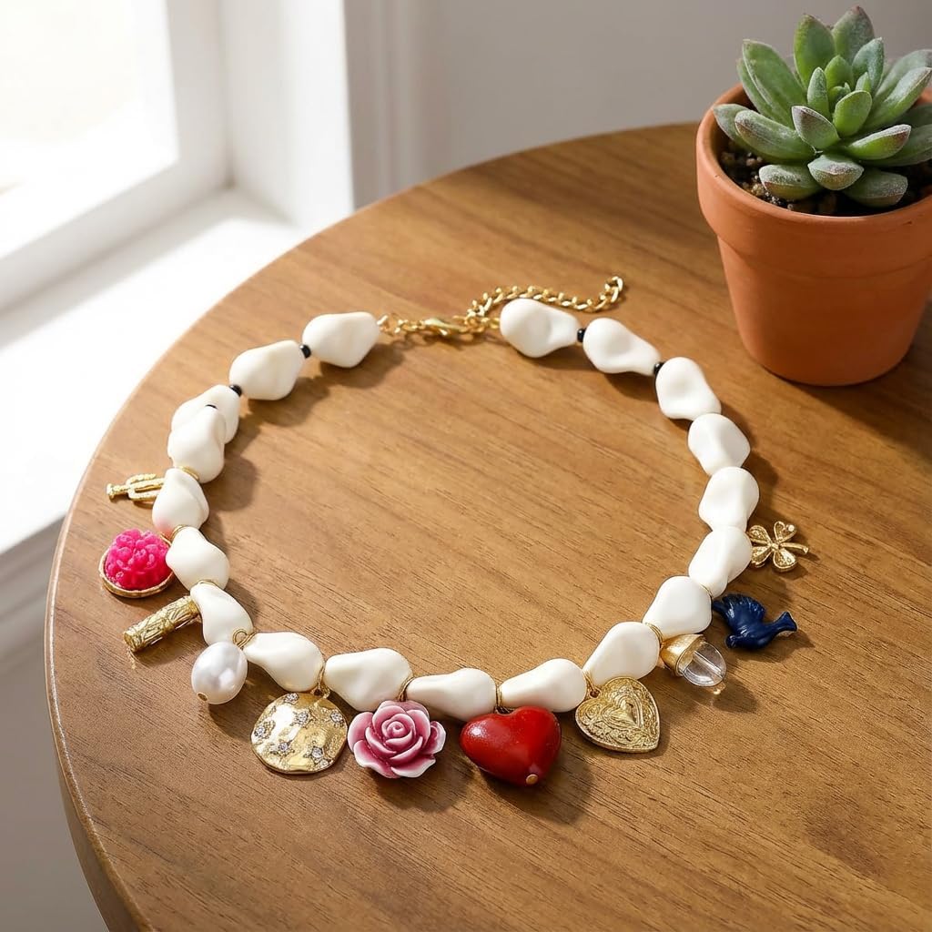 Irregular Imitation Charms Pendant Necklace for Women, Enamel-Coated Alloy Dainty Bohemian Collarbone Necklaces Jewelry for Daily Wear