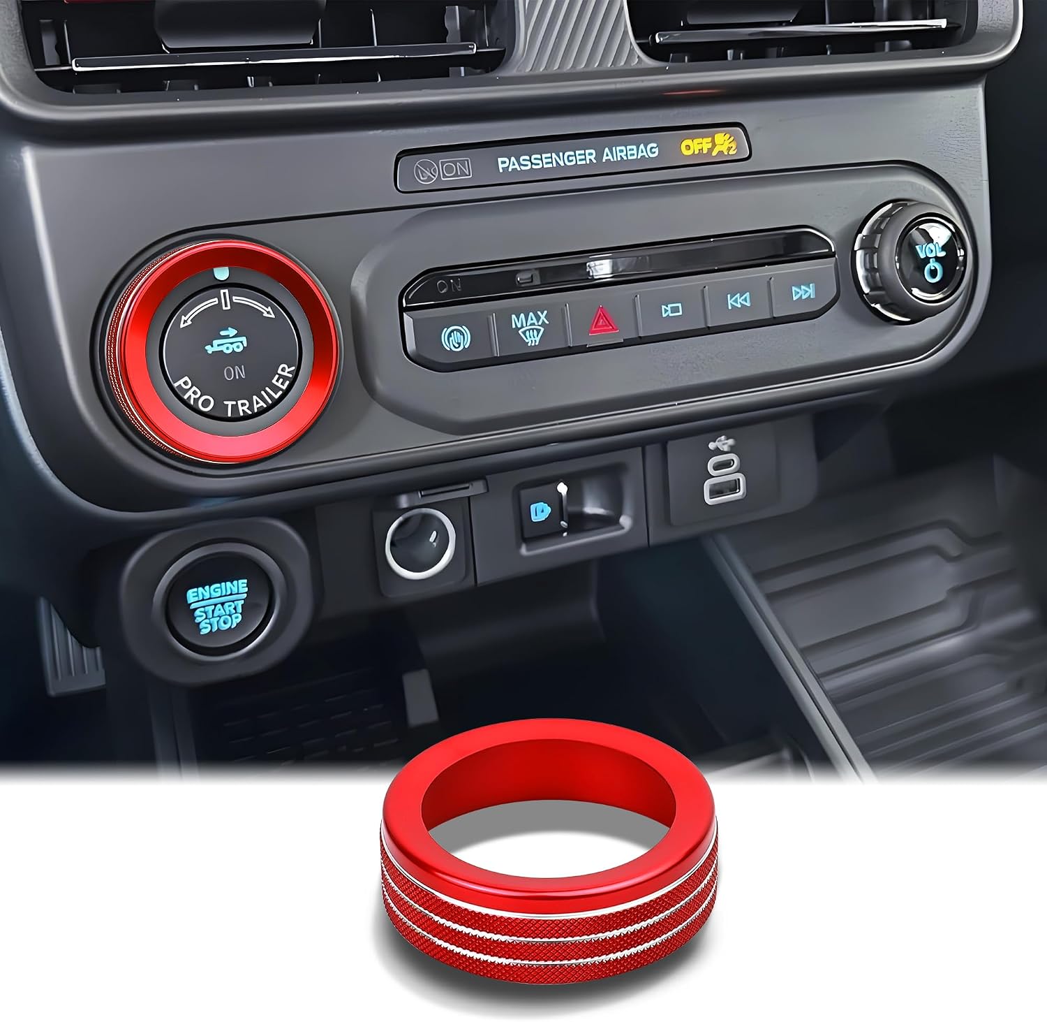 for Ford Maverick 2025 Accessories, 5pcs Aluminum Alloy Knob Cover Trim Kit - Push Start, Volume Dial, Gear Shift & Headlight Control Switch (Orange)