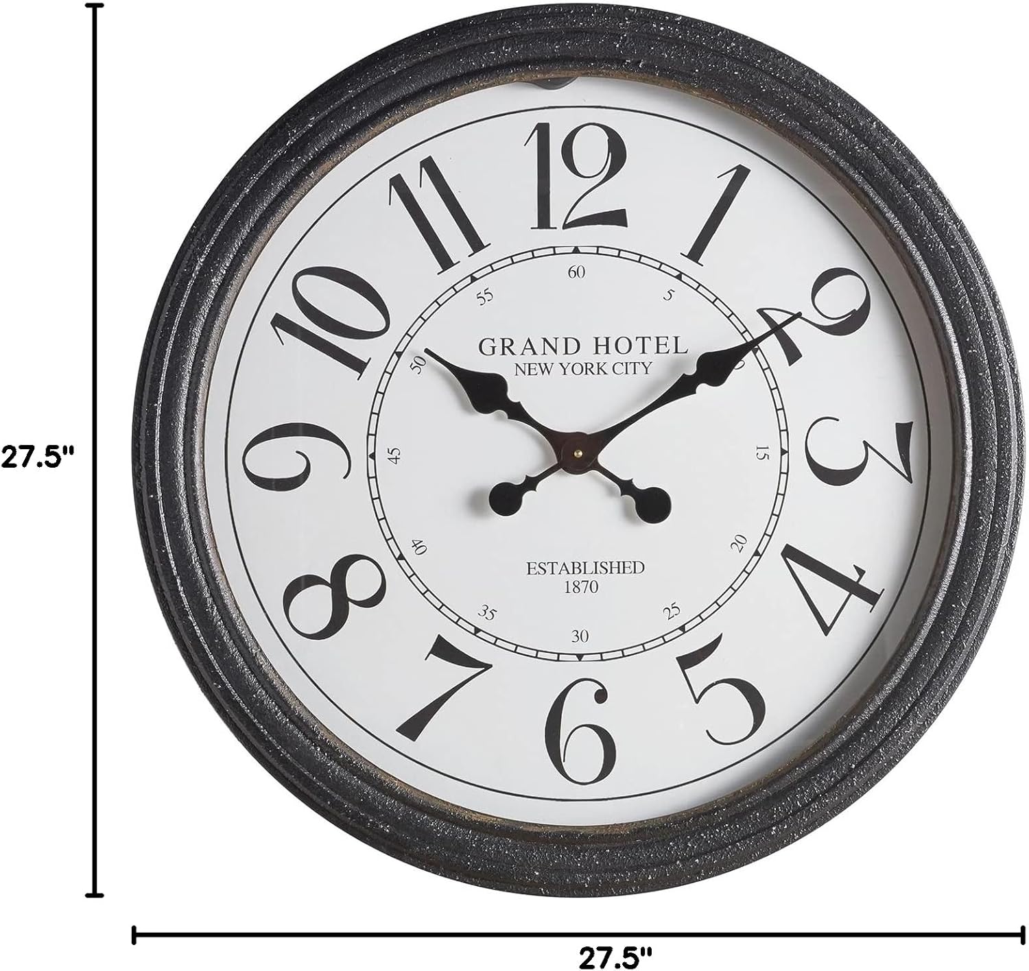 47th & Main Vintage Rustic Round Decorative Wall Clock, 27.5" Diameter, New York Grand Hotel