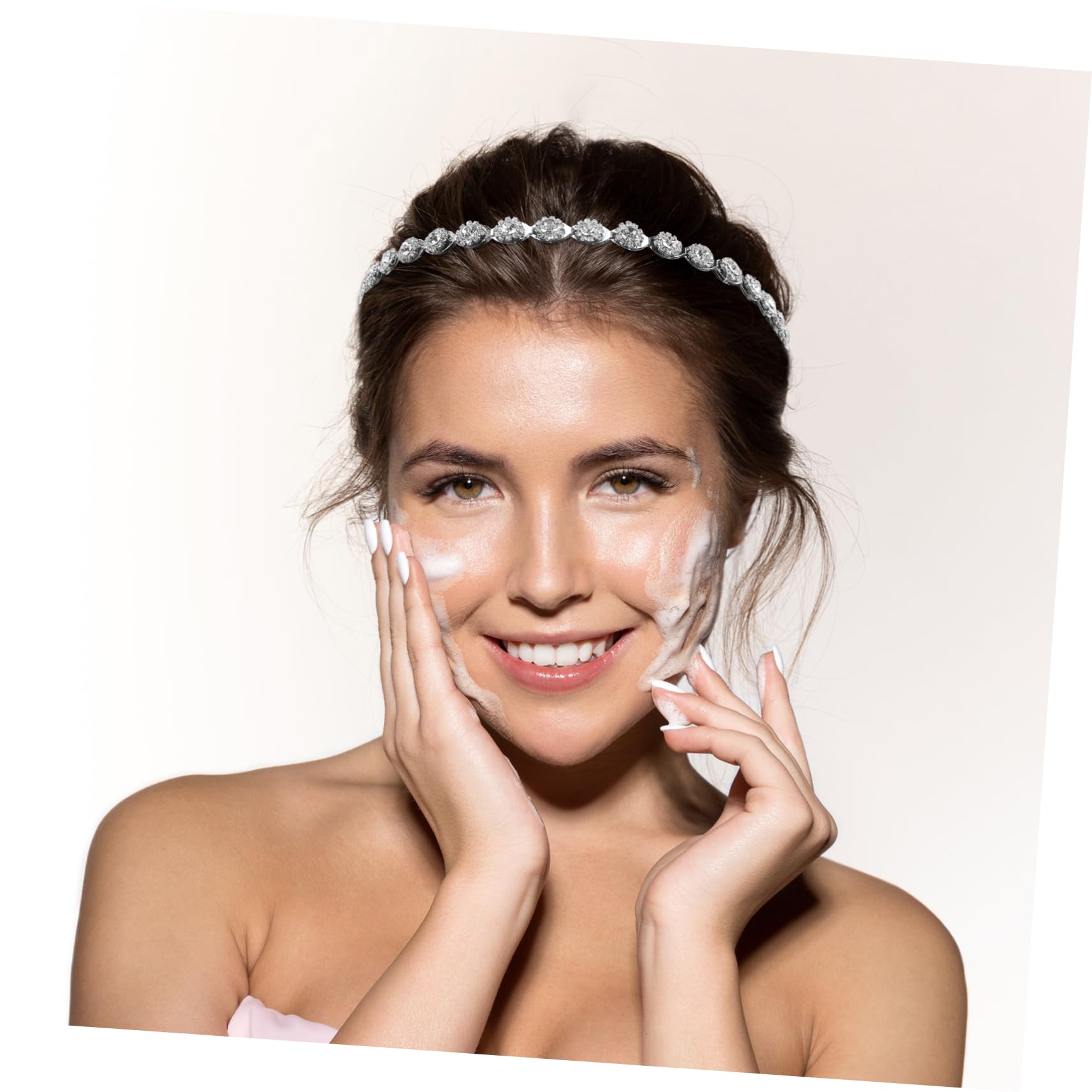 POPETPOP 4pezzi Bridal Hair Accessories Headband with Crystals and Ribbon for Weddings Prom and Formal Events Adjustable Floral Headpiece for Women