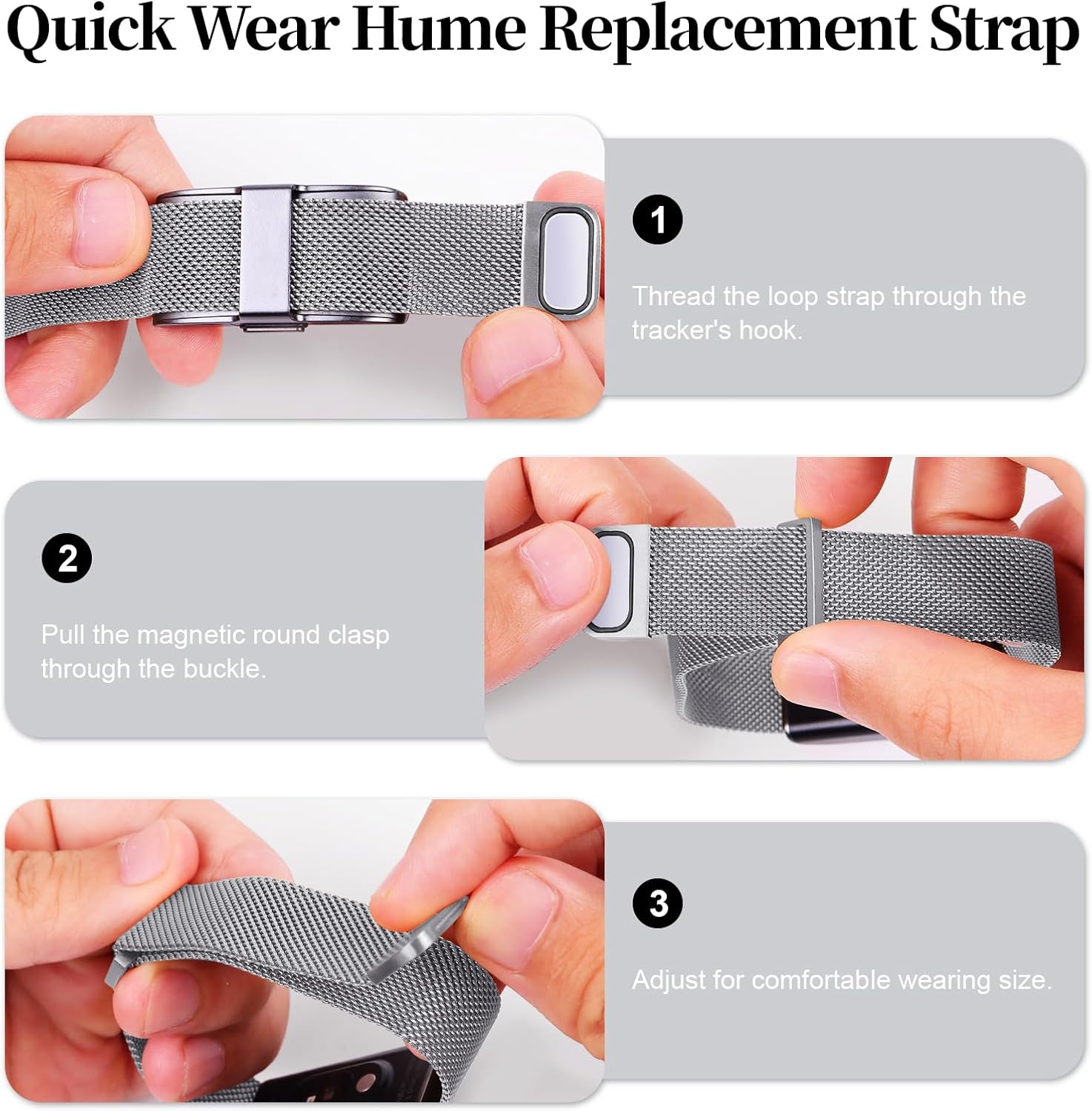 Metal Replacement Strap Compatible with Hume Band, Magnetic Mesh Loop | Stainless Steel Wristband Strap for Women & Men