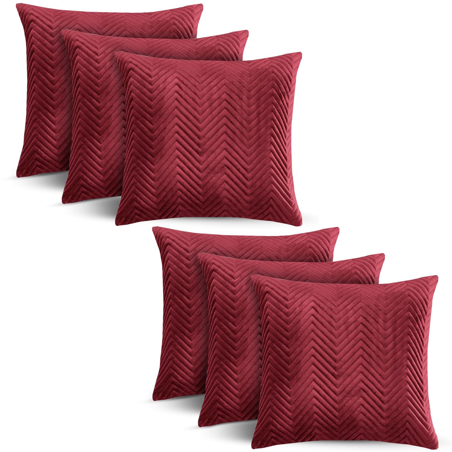 BedLooms Burgundy Velvet Cushion Covers 45x45 cm (Set of 6) – Soft Ultrasonic Stitch, Hidden Zipper, Decorative Throw Pillow Cases for Sofa, Couch & Living Room (18x18 Inch)
