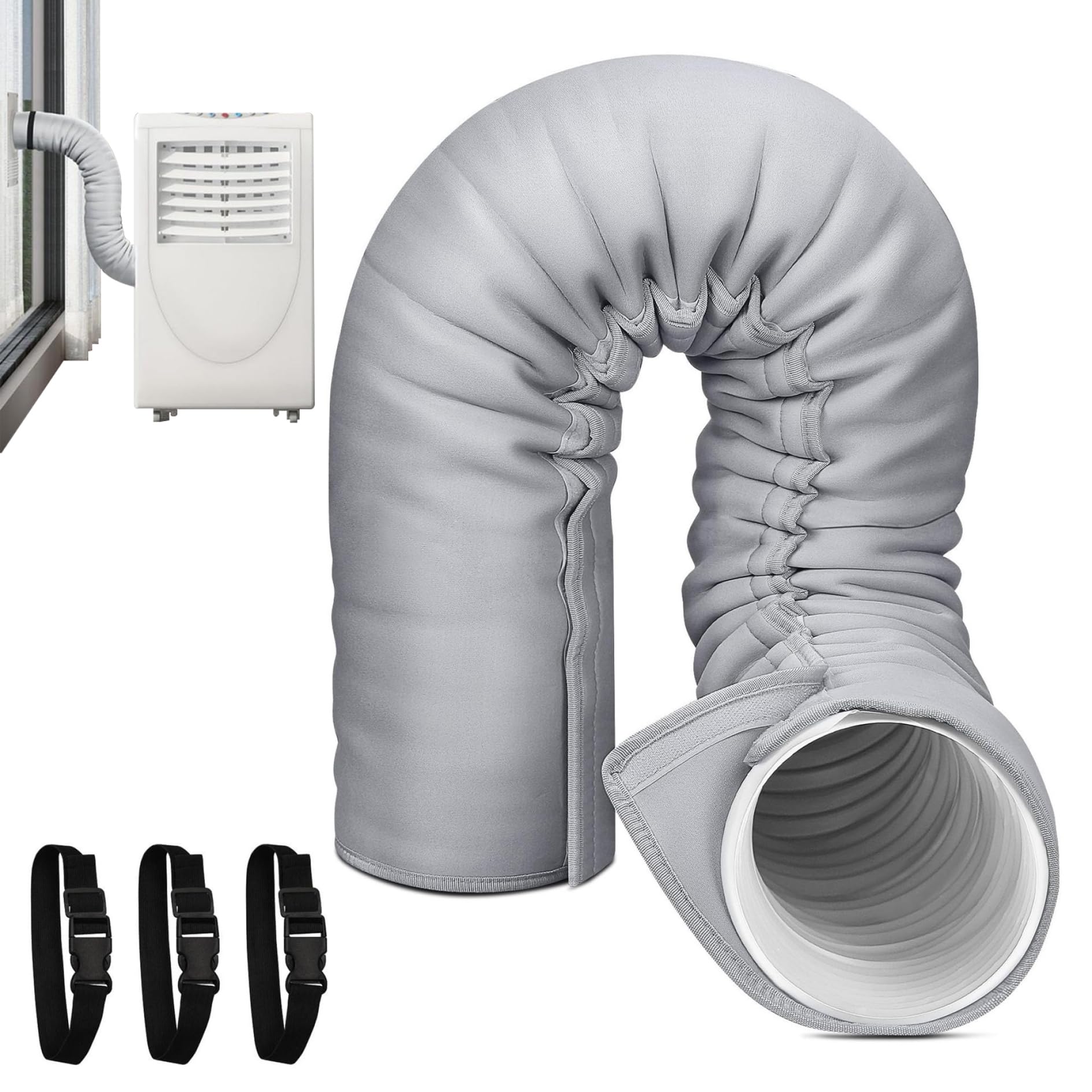 Elyebxj Grey Air Conditioner Insulation, Portable Duct Insulation Wrap With 3 Adjustable Straps, Energy Saving & Easy To Install For 5 & 5.9 Inch Diameter Exhaust Hose