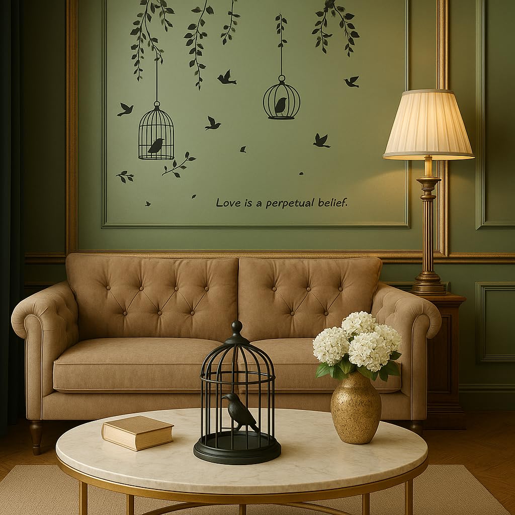 Xtore Birds Cage Design Vinyl Self Adhesive Home Décor Wall Sticker (Pack of 1, Black) 3