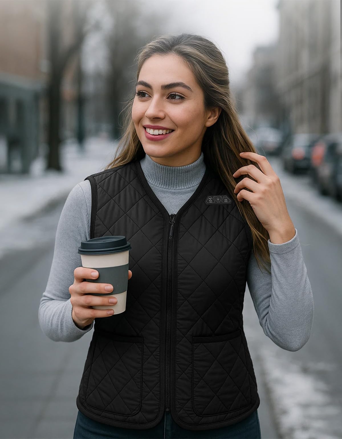 KEMIMOTO Chaleco Calefactable Mujer, Control Dual con 8 Zonas de Calor, Chalecos Térmico Inteligente Diseño Cuello en V, 3 Niveles de Calor