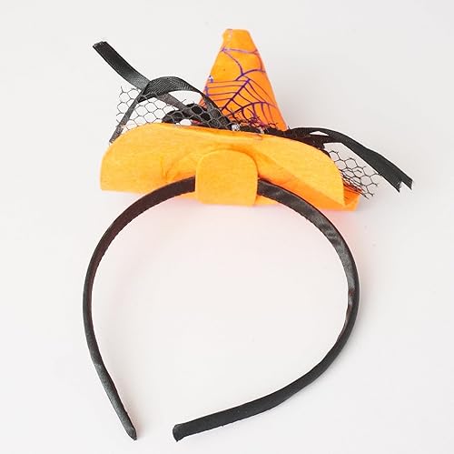 Miniatura 5 de WINZIK - Diadema para el cabello con diseño de sombrero pequeño de bruja puntiagudo de Halloween para niños, accesorios de banda para el cabello y