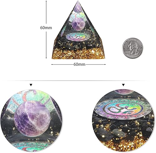 Miniatura 9 de mookaitedecor Pirámide de orgón de esfera de cristal de lapislázuli con piedras pulidas de obsidiana y símbolo de caracol, generador de energía de