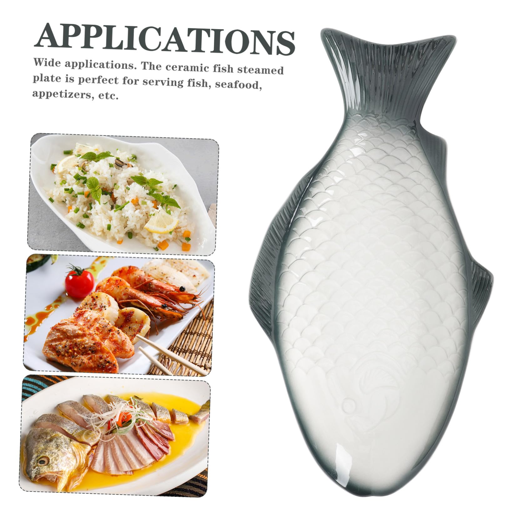 VALICLUD Piatto Forma di Pesce al Vapore in Ceramica Piatto Decorativo per Alimenti per Servire Pesce e Frutti di Mare
