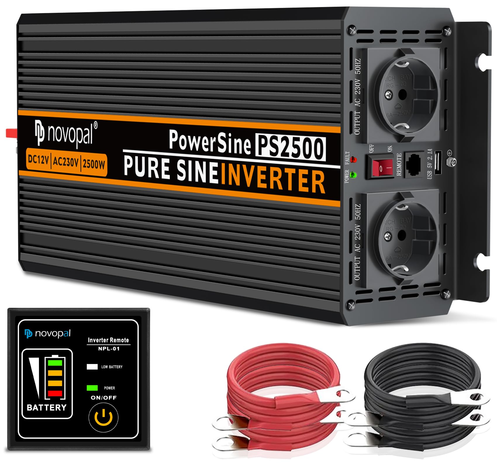 NOVOPAL Inversor 24V 230V Onda Pura 3000W Convertidor de Corriente Conversor 24V a 220V Transformador con 5m Control Remoto para Coche Camion — view 8