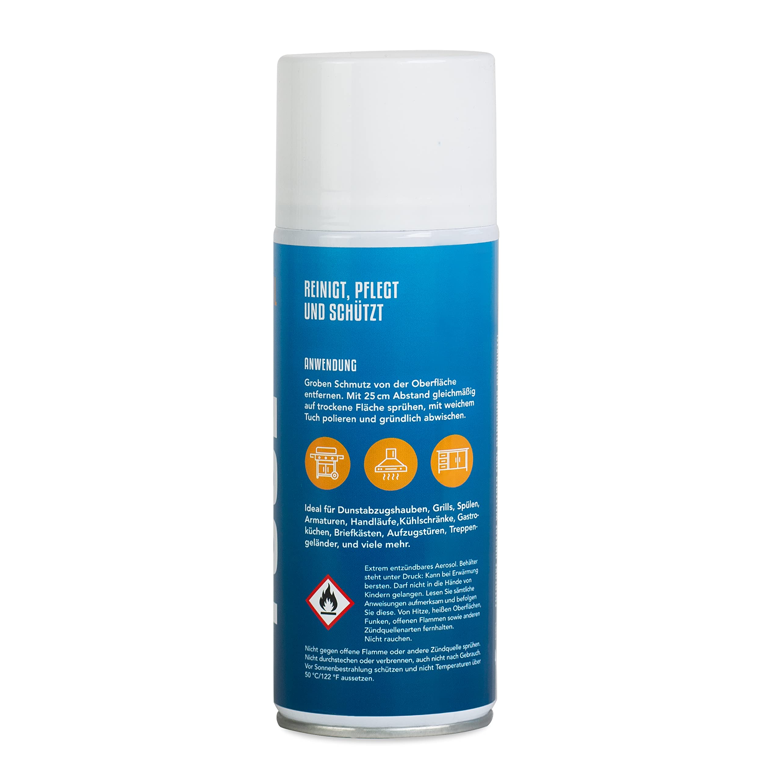 Edelstahl Pflegespray 12x 400ml, streifenfreie Reinigung, Pflege & Schutz von Edelstahl, Chrome, Aluminium - für Haushalt, Gastro, Küche, Grill - Ideal gegen Fingerabdrücke & Wasserflecken