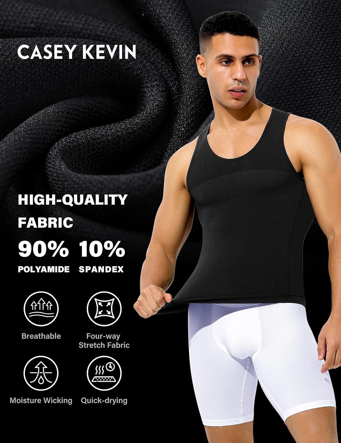 Casey Kevin Mens Compression Shirt Sleeveless Gynecomastia Tank Top Slimming Shapewear Undershirts Tummy Control Vest 4 Pack - Image 2