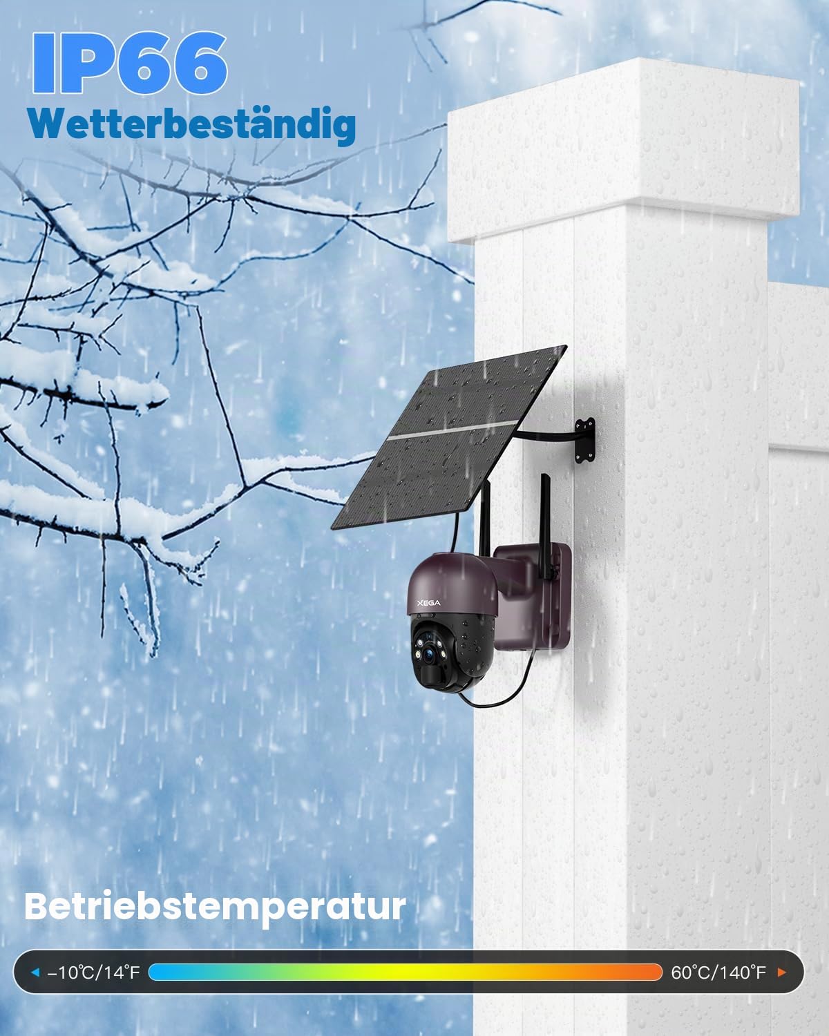 Xega 4G LTE Überwachungskamera mit SIM Karte 20W Solar 20000mAh Akku Aussen | ohne WLAN PTZ, 2K 3MP Auflösung, 355°/95° PTZ, Farb-Nachtsicht, PIR Bewegungserkennung, Kabellos, Abonnement Erforderlich